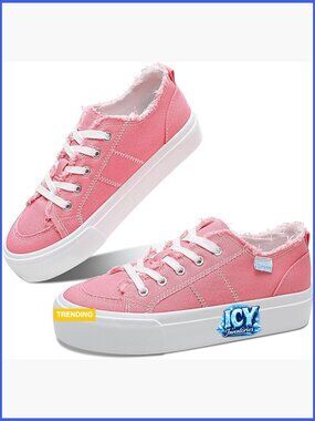 Platform Canvas Sneakers Cute Low Top Walking Shoes Lace Up Fashion